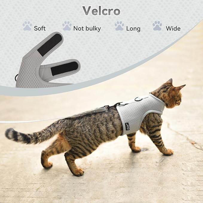 Kitty Harness and Leash for Walking Escape Proof Breathable Mesh Fabric, Solid Grey, Small, Adjustable Cat Walking Jackets, Padded Stylish Cat Vest