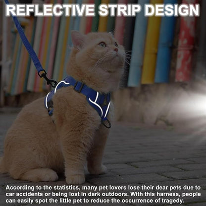 Cat Harness and Leash Set, Upgraded Escape Proof Adjustable Kitten Vest with Lead for Small Cat Outdoor Walking, Soft Breathable Mesh Jacket with Reflective Strips for Dark Night S Klein Blue