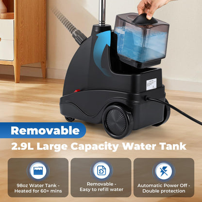 Moongiantgo 1500W Garment Steamer for Clothes - 60s Heat Up, 2.9L(98 oz) Large Tank, 2 Adjustable Steam Levels (40g/Min), 110V Heavy-Duty Standing Garment Steamer for Home/Commercial Use