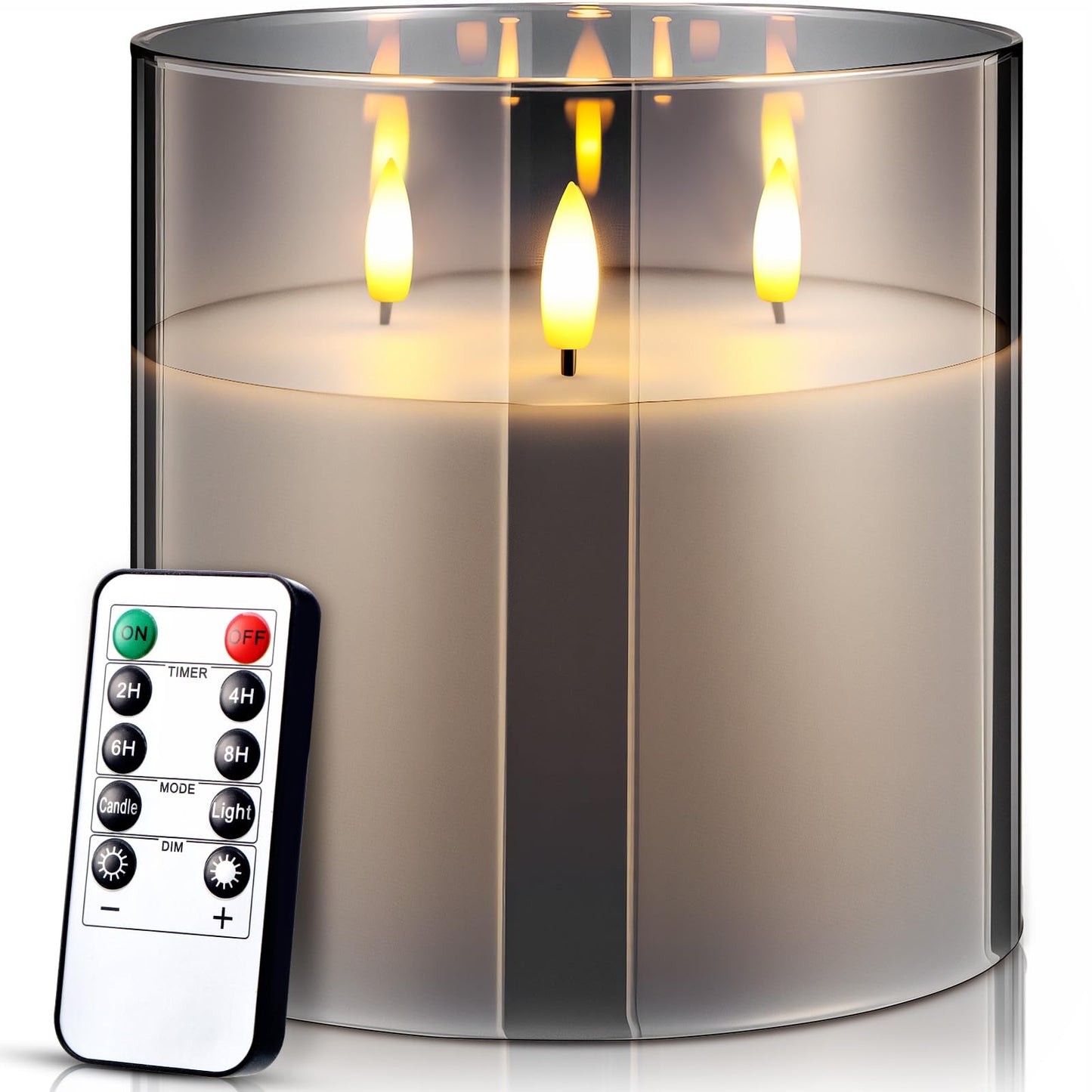 Retisee 1 Pcs 6 X 6 Extra Large Flameless Candles, 3 Wick Glass Large Candles With Remote Control And Timer Function, Real W