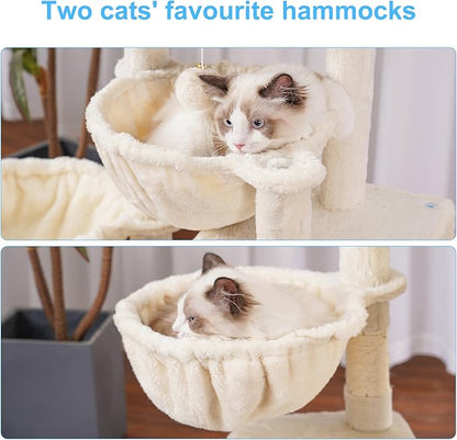 Hey-brother Cat Tree, Cat Tower for Indoor Cats, Cat House with Large Padded Bed, Cozy Condo, Hammocks, Sisal Scratching Posts, Big Scratcher, Beige MPJ006SM