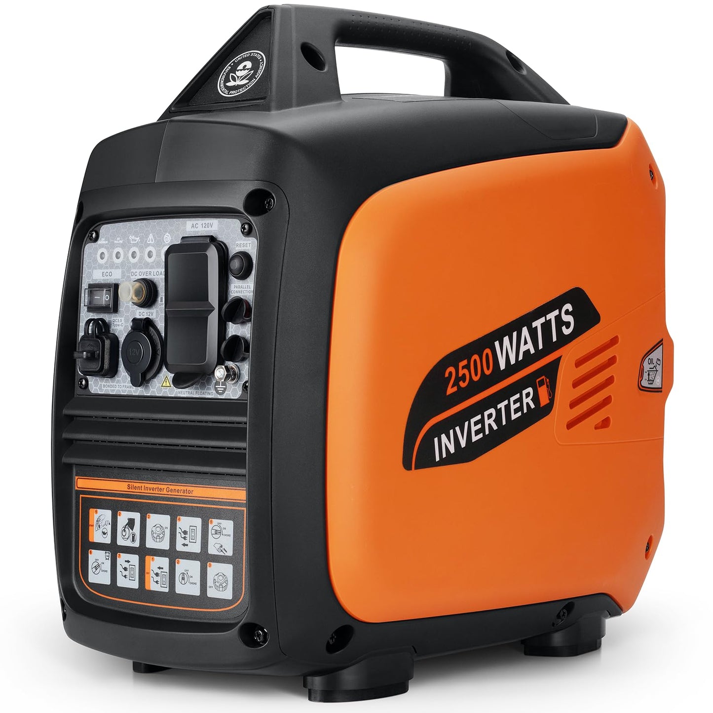 Oxseryn Portable Inverter Generator 2500W Gas Powered, Long Runtime Gas Generators For Home Use, Camping, Super Quiet Emergency