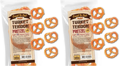 Gootoe Turkey Tendon Dog Treats, Pretzel (S) 6 Pieces per Pack, USA-Sourced Turkey Tendon, Natural Snack, Premium Puppy Chews, Hypoallergenic, Reseal Value Bags, Size for Small Dogs (Pack of 2)