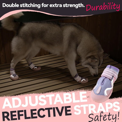 Dog Shoes for Large Small Medium Dogs, Breathable Mesh Dog Boots & Paw Protectors for Summer Hot Pavement Winter Snow, Waterproof Anti-Slip Dog Booties for Hiking Hardwood Floors(Pink-Purple7)