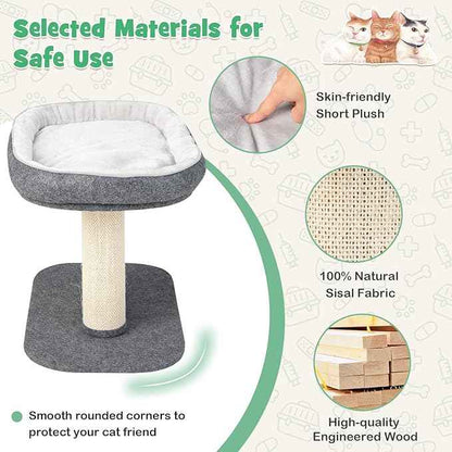 Tangkula Cat Tree for Indoor Cats, 2-Tier Cat Tower with Top Perch & Sisal Scratching Panel & Jingling Fur Ball Toy, Cozy Cat Bed with Scratching Post, Modern Small Kitten Activity Center (Grey)