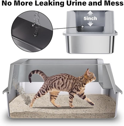 2Pack Stainless Steel Litter Box, XL Extra Large Cat Litter Boxes for Big Cats, Metal Litter Box with Lid High Sides, Leak-Proof, Never Absorbs Odors, Easy Cleaning, Non-Stick, Scoop Included