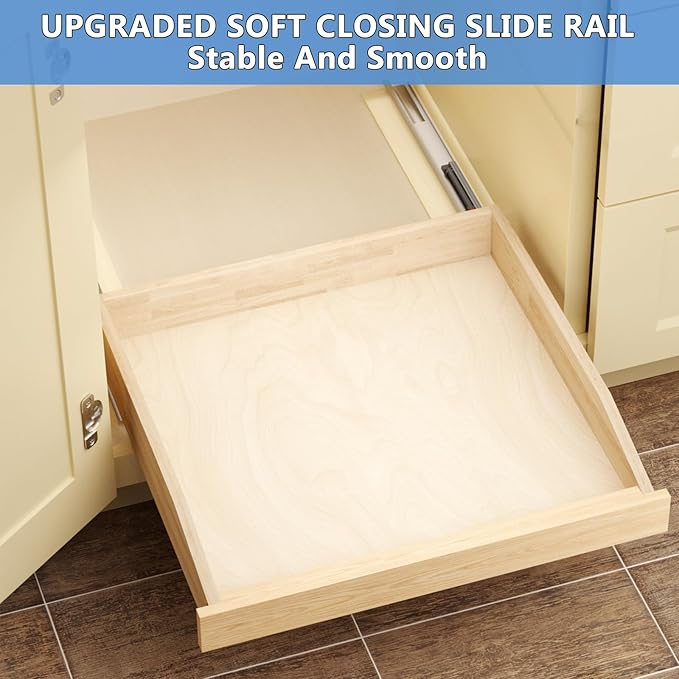 LOVMOR Pull Out Cabinet Organizer 22½”W x 21”D, Soft Close Slide Out Drawer Storage Shelves for Kitchen, Wood Cabinet Shelf Pull-Out Organizer Storage for Base Cabinet