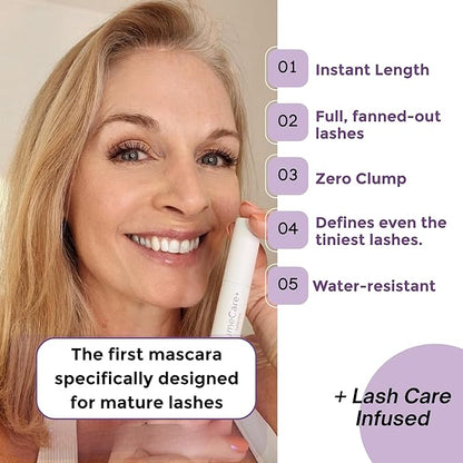 Rumi Cosmetiques VolumeCare+ Mascara For Older Women - Extreme Length and Volume 2-in-1 Formula - No Clumps, Long-Wearing, Hypoallergenic Mascara For Sensitive Eyes (Dark Brown)