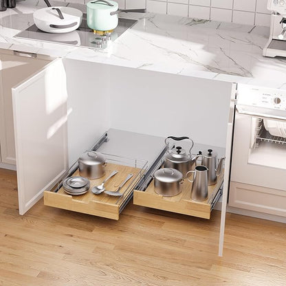 Pull Out Cabinet Organizer,Heavy-Duty Slide Out Shelf, Wood And Wire Basket, Pull Out Drawer for for Kitchen Under Sink Space, Pantry, Bathroom (20 * 21 WM)