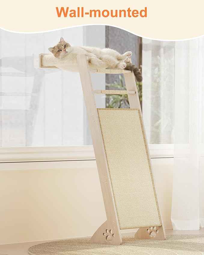 Cat Window Perch with Scratching Pad, 51'' Climbing Tree Include Hammock Cat Ladder with 2 Suction Cups for Sleeping, Playing and Watching Bird