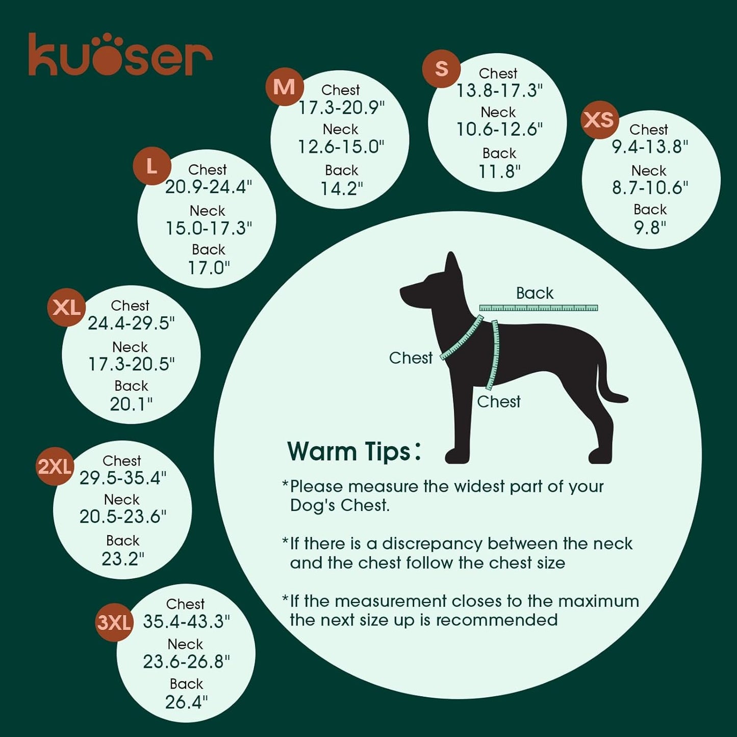 Kuoser Warm Dog Coat, Waterproof Dog Jacket for Extra Large Dogs, Adjustable Durable XXL Doggie Winter Coat Reversible Puppy Cold Weather Apparel from Small to Large Breed, Navy XXL