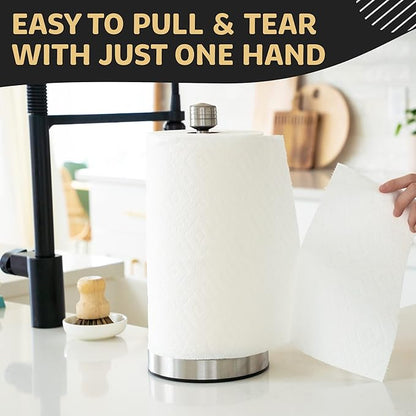 Dear Household Stainless Steel Paper Towel Holder Easy One-Handed Operation - This Sturdy Weighted Paper Towel Dispenser Countertop Model Has Suction Cups and Holds All Paper Towel Rolls - Silver