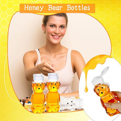 42 Pcs 8 oz Plastic Honey Bear Bottle Clear Honey Squeeze Bottles Empty Dispenser Container with Flip Lid for Storing Dispensing Holiday Wedding Gifts, 2 Colors (Color Set 2)