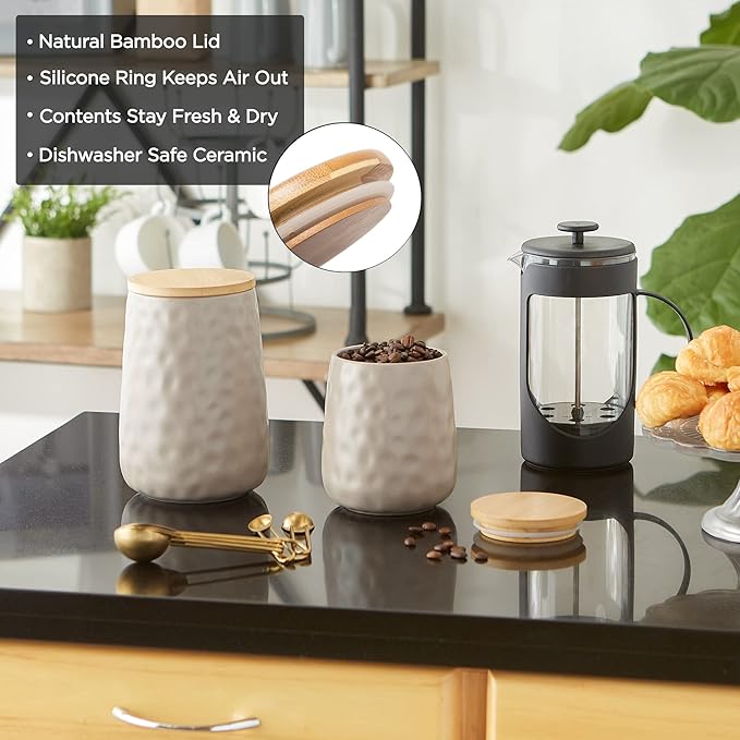 DII Kitchen Accessories Collection, Textured Matte Ceramic Canister Set, Sage, Dimple, 2 Piece