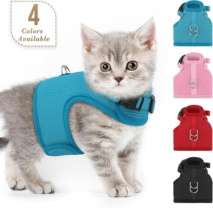 Athena Collection Adjustable Cat Harness with Velcro, Portable Extra Small Cat Vest Harness Breathable Comfy Escape Proof Cat Kitten Harness Pet Supplies for Outdoor Walking, Training, Blue