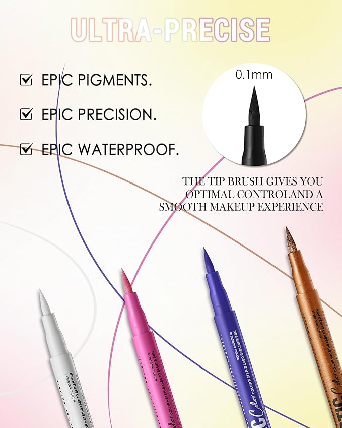 Black Matte Liquid Eyeliner Pencil, Colorful High Pigmented Waterline Eye liner Waterproof Pen, Bright Colored Smudgeproof Long Lasting Eyeliner Pen Christmas Party Festival Makeup Gift for Women-12
