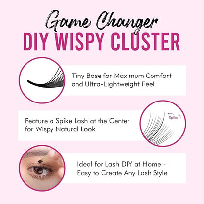 DIY Wispy Individual Lash Clusters 96pcs 20D CC Curl 0.07 9-16mm Mixed Lengths - Eyelash Clusters Wispy Volume Natural Look Eyelash Extension at Home by Eyesy Lash