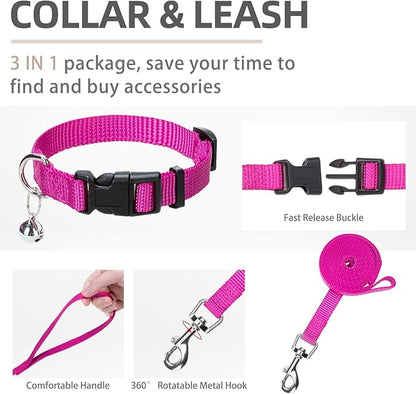 PUPTECK Adjustable Dog Harness Collar and Leash Set Step in No Pull Pet Harness for Small Medium Dogs Puppy and Cats Outdoor Walking Running, Soft Mesh Padded Reflective Vest Harnesses, Solid Pink L