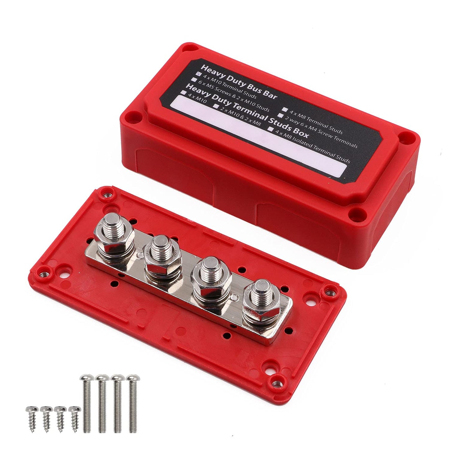 T Tocas 12V Power Distribution Powerbar Busbar 4X M10 (3/8 ) Stud, 300A (Red)