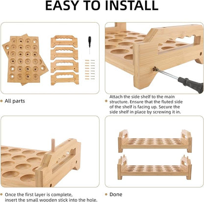 Egg Holder, 2 Tier Egg Holder Countertop, Bamboo Egg Organizer and Storage for Gathering 48 Fresh Eggs, Egg Stackable Stand Rack, Egg Basket for Kitchen Refrigerator Farmhouse