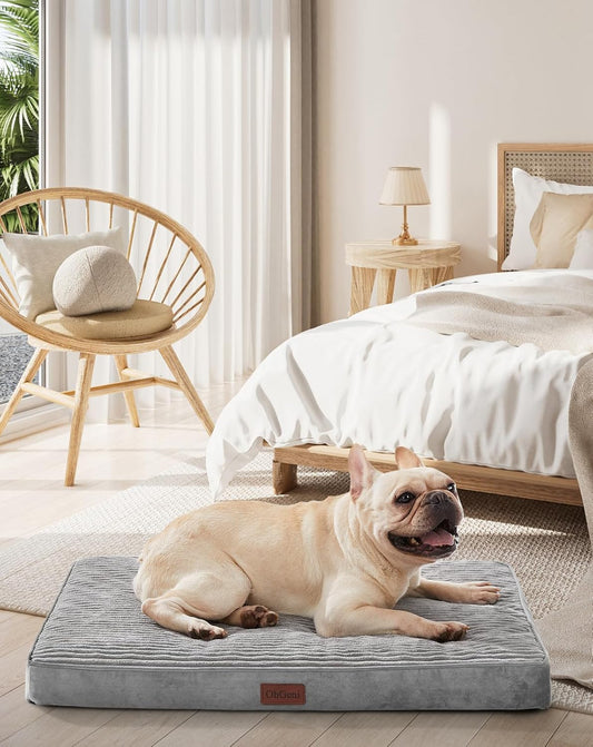 OhGeni Orthopedic Waterproof & Machine Washable Dog Bed for Small Medium Pets, Suitable for Crates, Cat Mat with 25D Egg Crate Foam, Removable Cover & Invisible Zipper, 30 Inches(Gray)