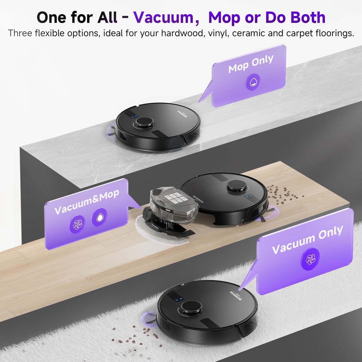 Monsga Robot Vacuum And Mop Combo, 5000Pa Robotic Vacuum With 3.5L Self Emptying Station, Lidar Navigation Robot Vacuum Cleaner,