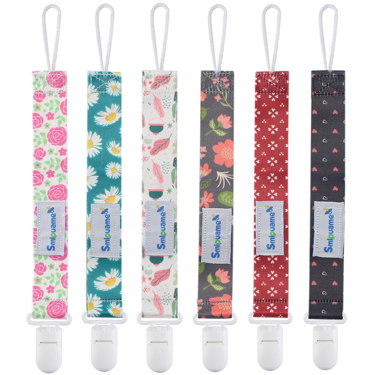 Smlpuame Pacifier Clip Girl,6 Pack Stylish Binky Clips Strap for Baby Girls,Paci Holder with Clip Lightweight Universal Fits Most Pacifiers Teether Toy Teething Ring Soothie,Baby Gifts(Pink & Grey)