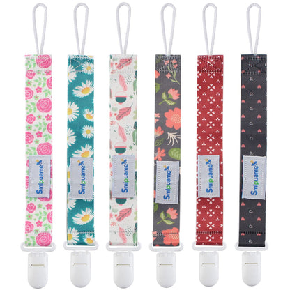 Smlpuame Pacifier Clip Girl,6 Pack Stylish Binky Clips Strap for Baby Girls,Paci Holder with Clip Lightweight Universal Fits Most Pacifiers Teether Toy Teething Ring Soothie,Baby Gifts(Pink & Grey)