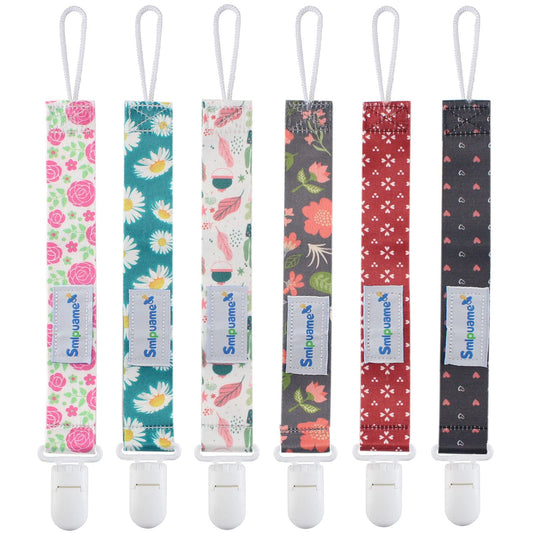 Smlpuame Pacifier Clip Girl,6 Pack Stylish Binky Clips Strap for Baby Girls,Paci Holder with Clip Lightweight Universal Fits Most Pacifiers Teether Toy Teething Ring Soothie,Baby Gifts(Pink & Grey)
