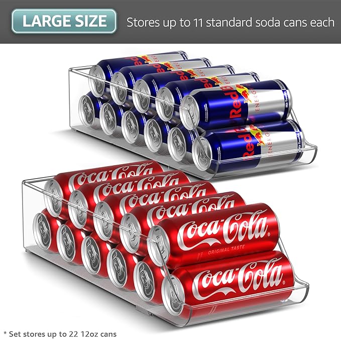 Sorbus Skinny Soda Can Organizer for Refrigerator - Slim Can Holder Drink Dispenser for Fridge - Soda Can Organizer for Fridge, Pantry, Kitchen Organization and Storage (Set of 2)