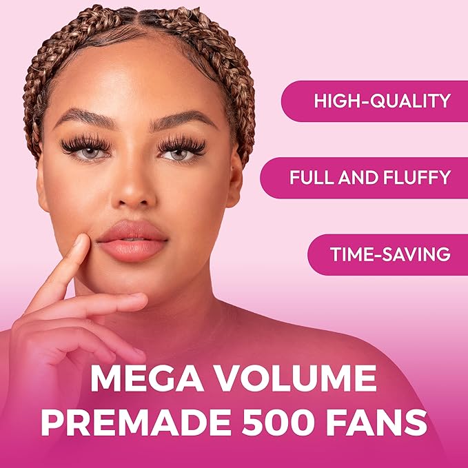 Eyesy Lash 500 Promade Fans - Volume Premade Lash Fans for Eyelash Extensions Pointy Base Handmade Loose Pre Made Eyelashes Middle Stem Soft and Lightweight (8D 0.05 C 14mm)