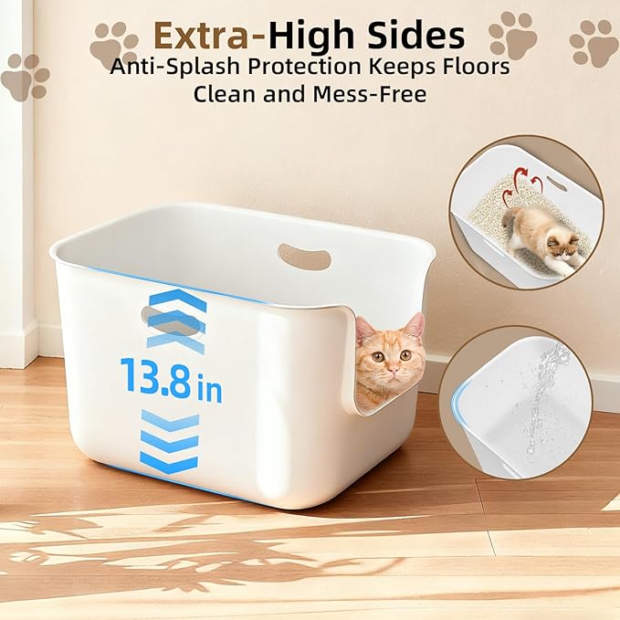 Extra Large High Sided Litter Box,22.6"×14.8"×13.8" XL Cat Litter Box for Indoor Cats,Jumbo Cat Box for Big Cats,Open Top Tall Litter Pan with High Wall,Easy to Clean,Anti-Splashing Design