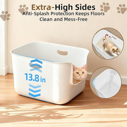 Extra Large High Sided Litter Box,22.6"×14.8"×13.8" XL Cat Litter Box for Indoor Cats,Jumbo Cat Box for Big Cats,Open Top Tall Litter Pan with High Wall,Easy to Clean,Anti-Splashing Design