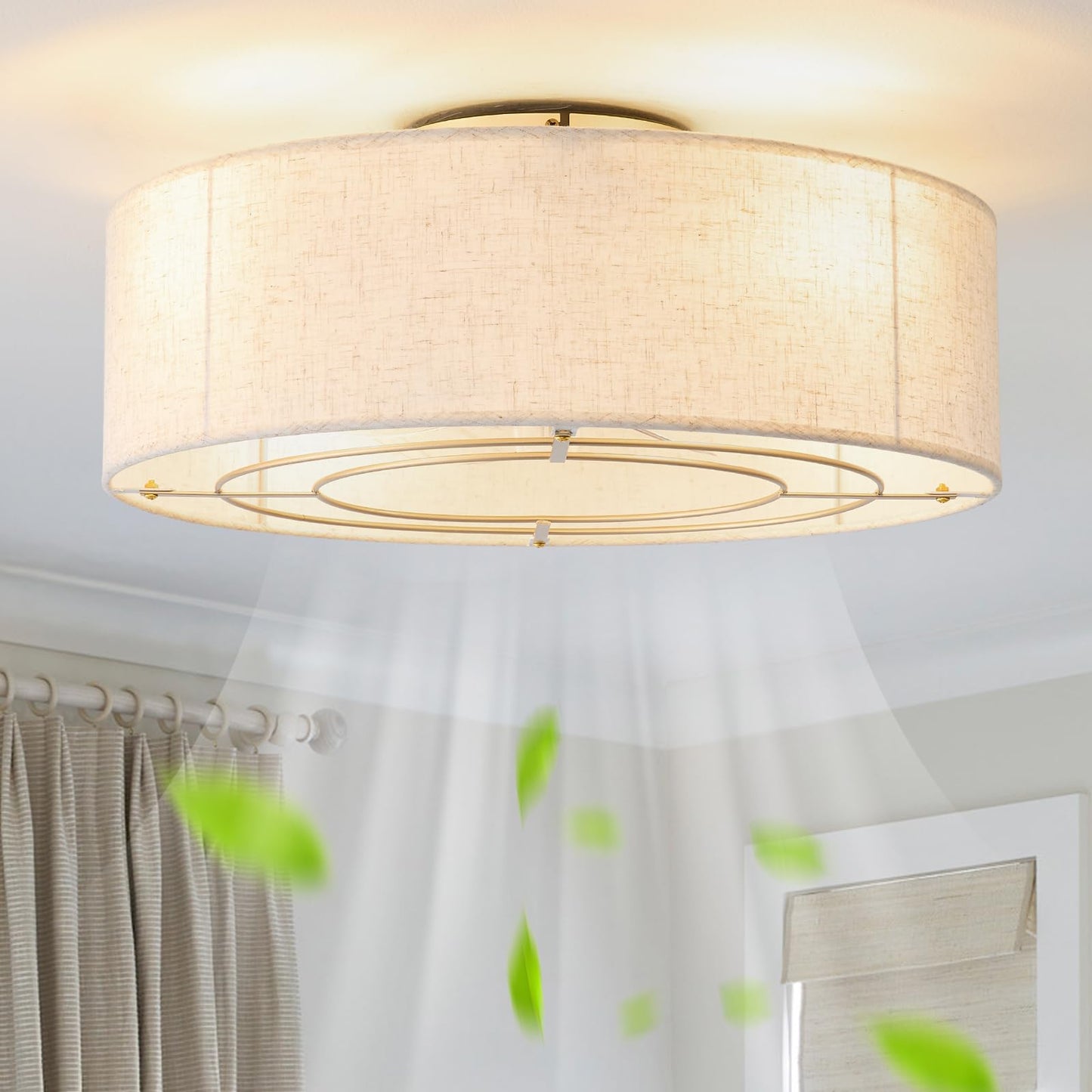 Ymkskj Low Profile Ceiling Fans With Lights, 20 Boho Rattan Ceiling Fan With Light Flush Mount And Remote Control, Drum Caged Wi