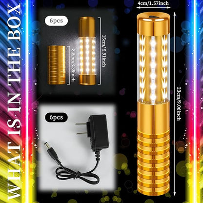 6 Pieces LED Strobe Baton Light Rechargeable Bottle Service Sparklers Stick Reusable Champagne Bottle Handheld LED for Club Stage Nightclub Party Concert Event Bar Outdoor - Gold