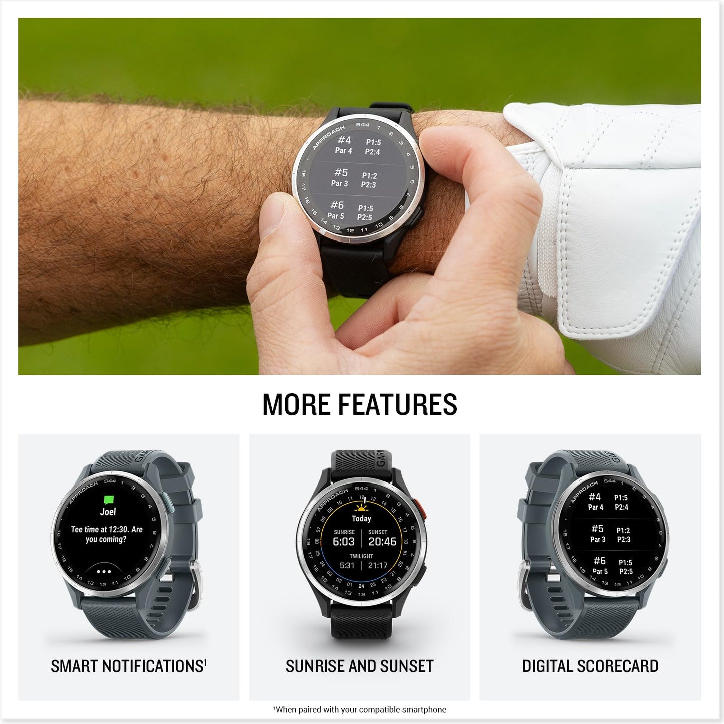Garmin Approach S44 (Silver/Black) Golf Gps Smartwatch Bundle - 1.2 Amoled Display, On-Course Features & 15H Battery Life With P