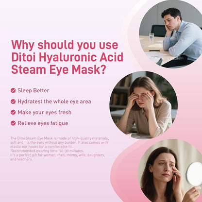 Ditoi Steam Eye Mask, Heated Eye Mask for Sleep,Warm Compress with Hyaluronic Acid,Moist Heat for Dry Eye Relief,Spa,Stye Eye Treatment,Travel Essentials & Relaxation Gifts,Rose 20 Packs