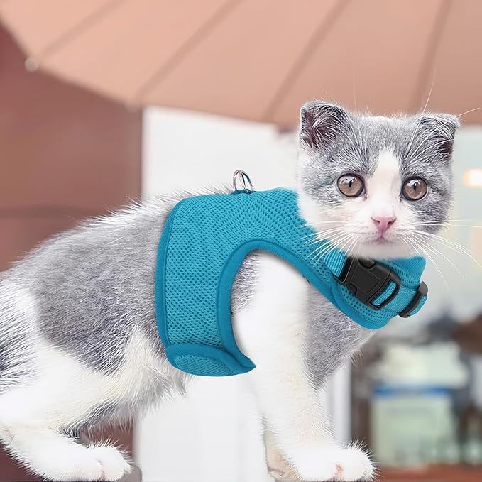 Athena Collection Adjustable Cat Harness with Velcro, Portable Extra Small Cat Vest Harness Breathable Comfy Escape Proof Cat Kitten Harness Pet Supplies for Outdoor Walking, Training, Blue