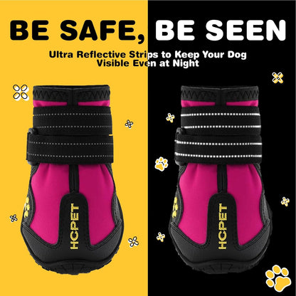 Hcpet Dog Shoes, Dog Boots for Small Dogs, Waterproof Medium Dog Booties Paw Protector for Summer Hot Pavement, Winter Snowy Day, Outdoor Walking, Indoor Hardfloors Anti Slip Sole Pink Size 1