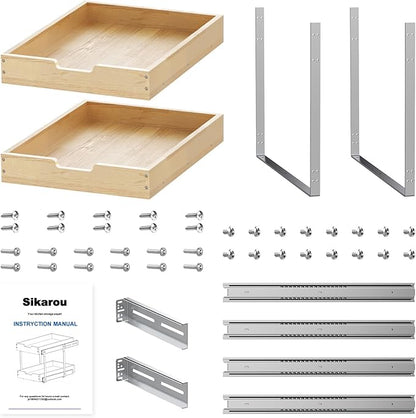 Wood Pull Out Cabinet Organizer 2 Tie 20" W x 21" D, Heavy-Duty Sliding Drawers for Inside Cabinets Storage and Organization for Kitchen, Pantry, Bathroom