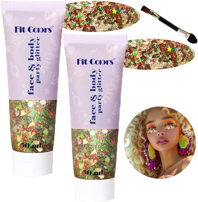 Body Glitter Face Glitter Gel: Singer Concerts Disco Festival Rave Accessories Face Glitter Makeup Chunky Sequins Mermaid Face Body Hair Glitter Gel (2 Mixed Colors)