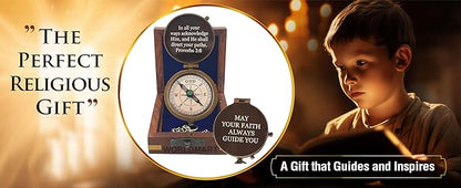 Baptism Gifts for Boys - Engraved Working Handmade Compass with Scripture - Religious, Christian, Catholic, Christening, First Communion, Confirmation Gifts for Teenage Boys and Men