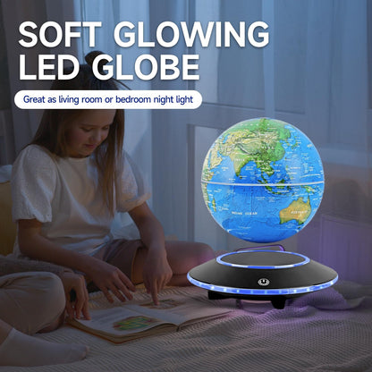 Levitating Globe with White LED Light, Magnetic Floating World Map Globes 360 Degree Rotating Display Mood Lamp Night Lights for Home Office Desk Decoration Birthday Gifts