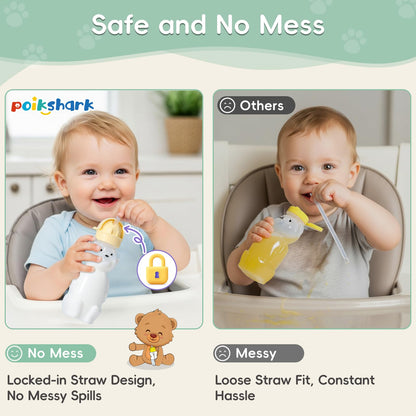 Upgraded 2 Pack Honey Bear Straw Cups for Baby, Toddler - Flip Top, Spill-Proof & Anti-pullout & Pop-up Straw Design - 8 OZ Squeezable Transition Sippy Cup for Speech & Feeding Training, Yellow&Green