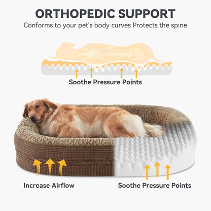 JOEJOY Orthopedic Dog Bed for Large Dogs, Egg-Crate Memory Foam Pet Bed with Bolster Sides, Waterproof Lining, Removable Washable Cover & Non-Slip Bottom, Brown