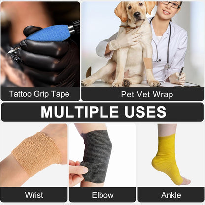 24 Pack Self Adhesive Bandage Wrap, 4” x 5 Yards Cohesive Medical Tape Elastic Grip Tape Black Sports Tape Athletic for Ankle, Wrist Sprains, Pet First Aid (Black, 4 Inch)