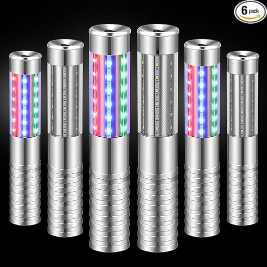 6 Pieces RGB LED Strobe Baton Light Rechargeable Bottle Service Sparklers Stick Reusable Champagne Bottle Handheld LED for Club Stage Nightclub Party Concert Event Bar Outdoor - Silver