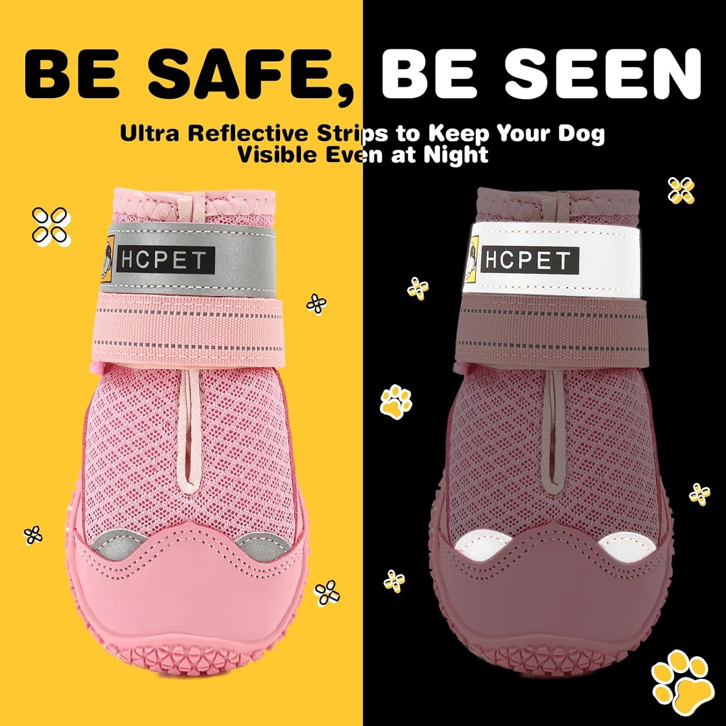 Hcpet Dog Shoes for Large Dogs, Breathable Dog Booties for Small Medium Dogs, Anti-Slip Dog Boots & Paw Protectors for Hot Pavement Winter Snow Hiking with Reflective Straps Pink Size 6