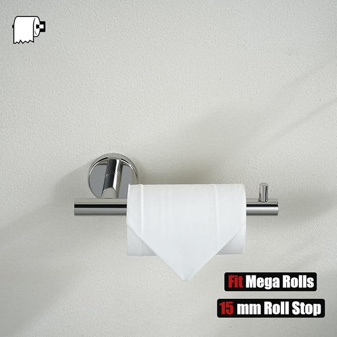 JQK Chrome Toilet Paper Holder, 5 Inch 304 Stainless Steel Thick 8mm Tissue Paper Dispenser for Bathroom, Hold Mega Rolls, Polished Chrome Wall Mount 2 Pack, TPH100-CH-P2