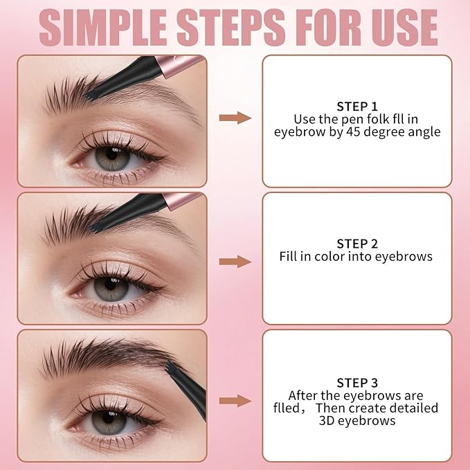 Eyebrow Pen, Waterproof Microblading Eyebrow Pencil, Eye Brown Makeup Pen with a Micro-Fork Tip for Women to Effortlessly Create Hair Like Natural Brows Grey
